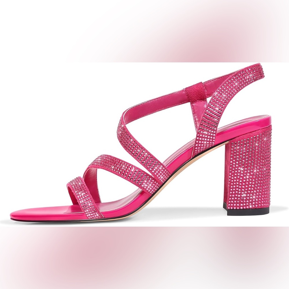 Elegant Pink Strappy Heels with Rhinestone Embellishment.